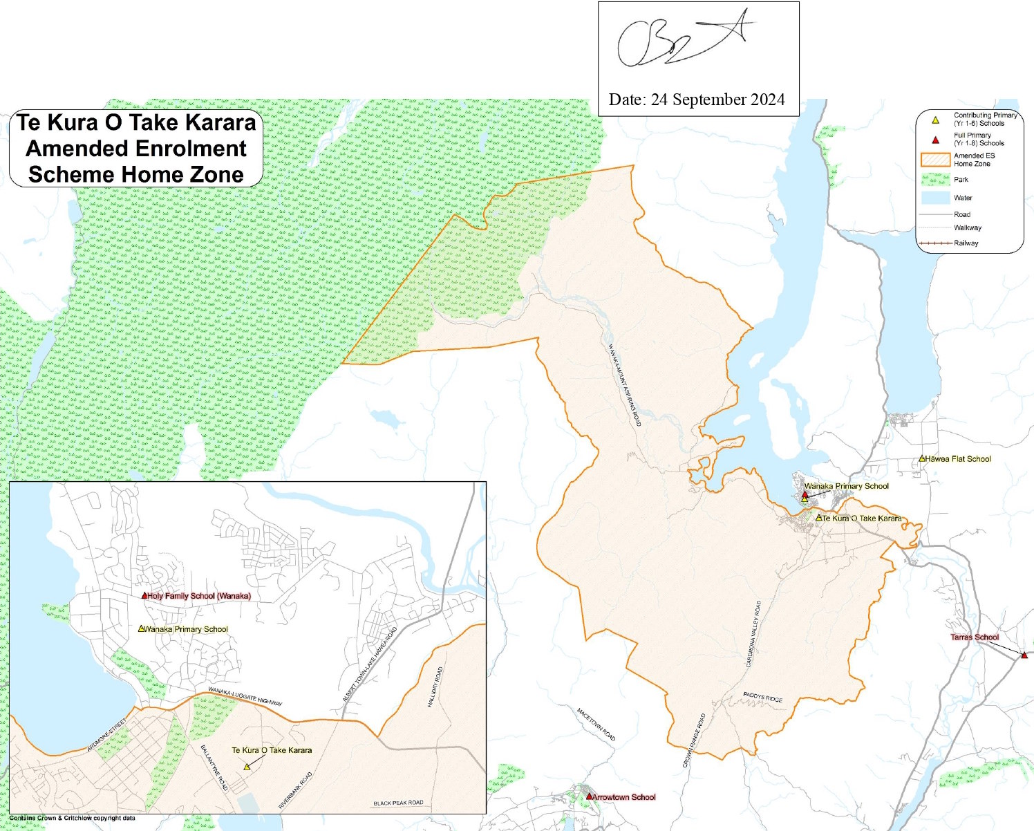 2024 Te Kura o Take Kārara amended ES home zone map